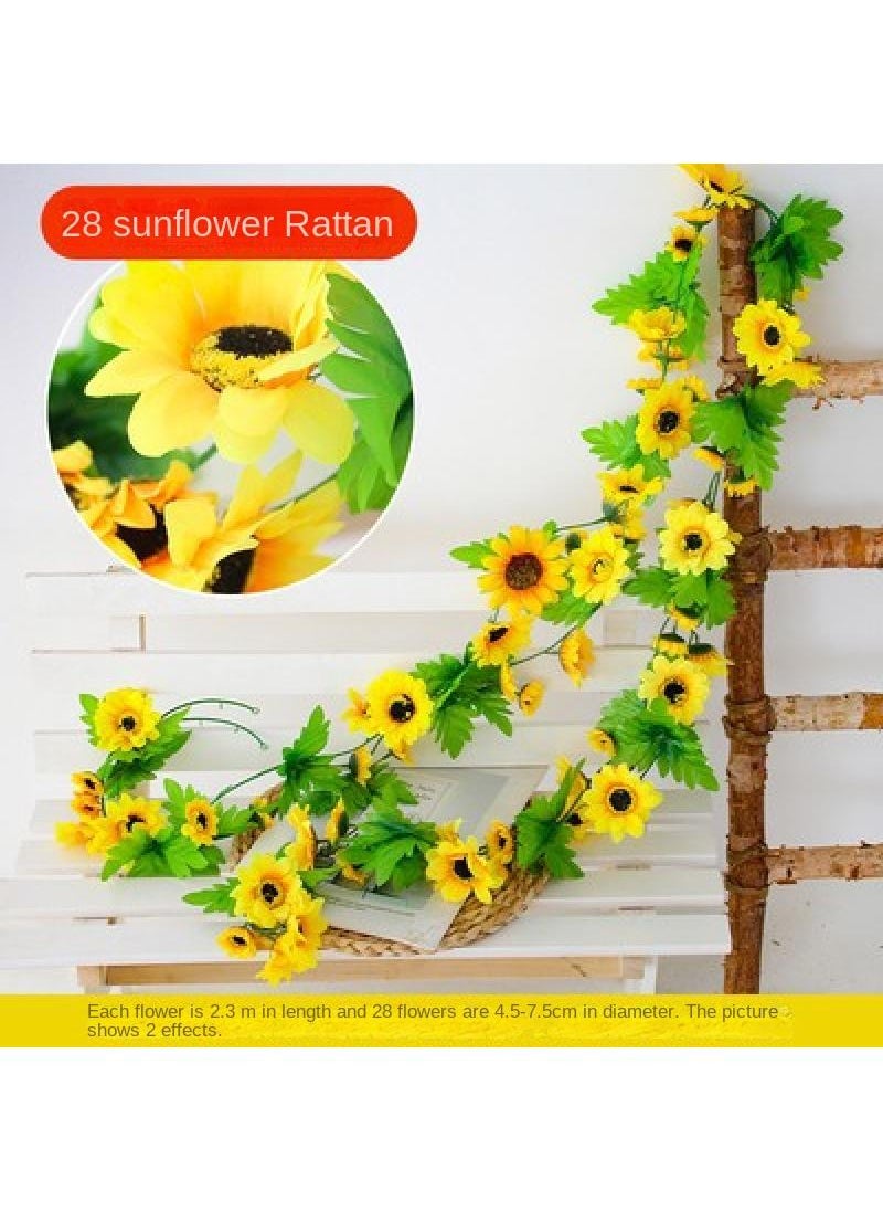 2-Pieces Artificial flower sunflower rattan vine wall decoration plant yelllow