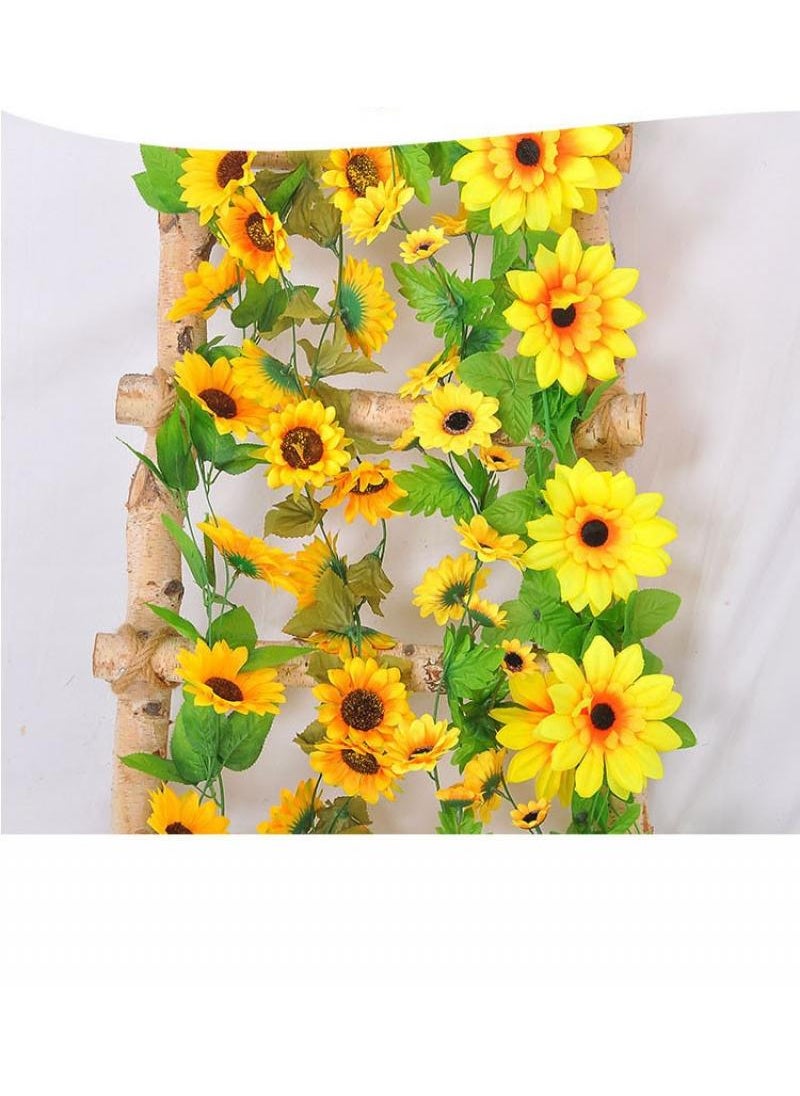 2-Pieces Artificial flower sunflower rattan vine wall decoration plant yelllow