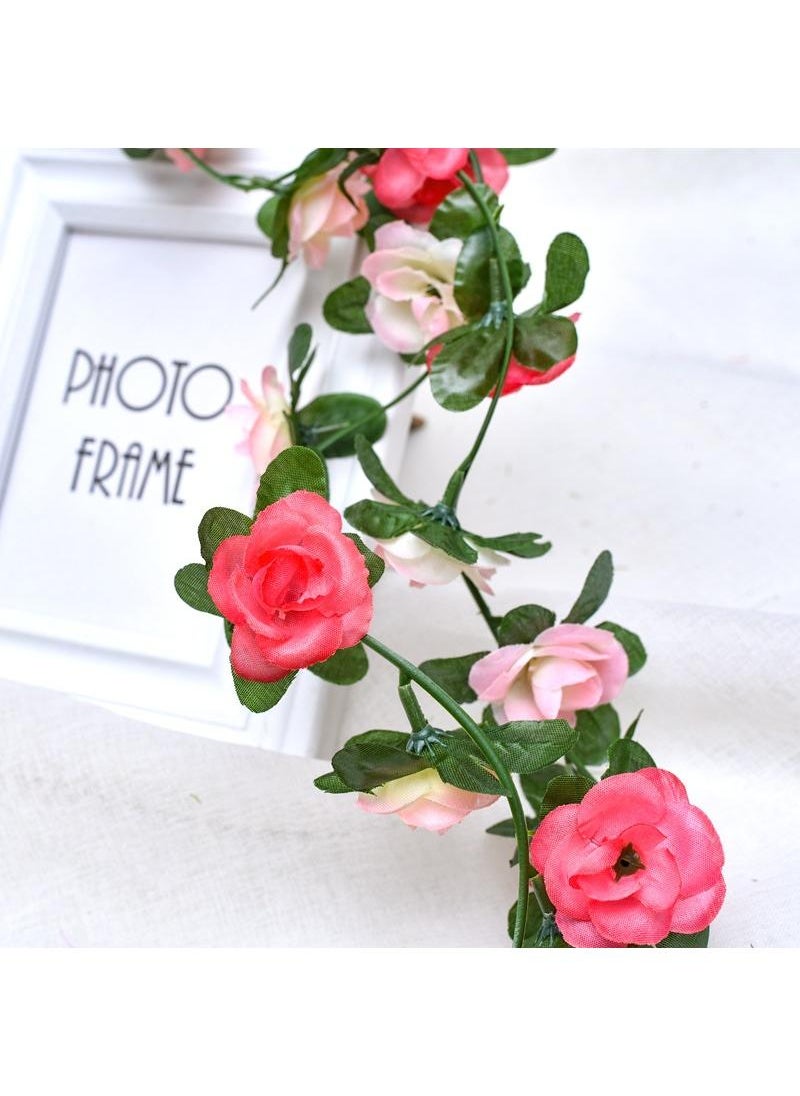 4-Pieces double head rose vine garland artificial flower plant multicolour Pink