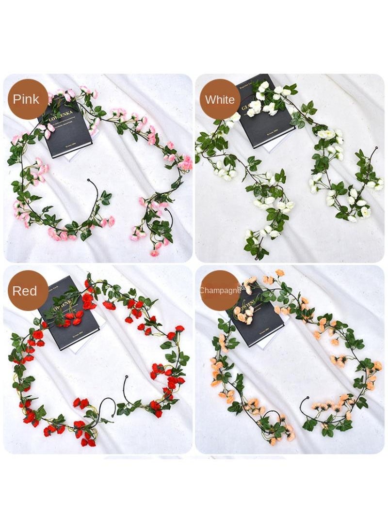 2-Pieces Artificial flower leaves vine rose rattan wall decoration plant Red