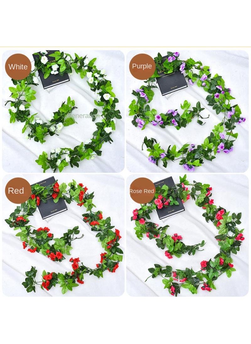 2-Pieces Artificial flower leaves vine rose rattan wall decoration plant Red