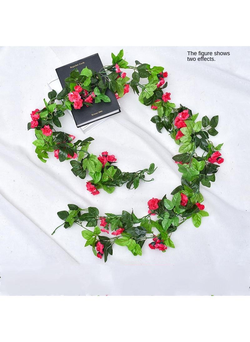 2-Pieces Artificial flower leaves vine rose rattan wall decoration plant Red