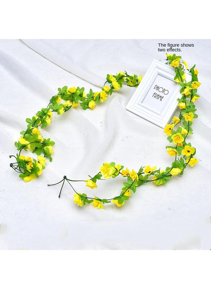 4-Pieces double head rose vine garland artificial flower plant multicolour Yellow