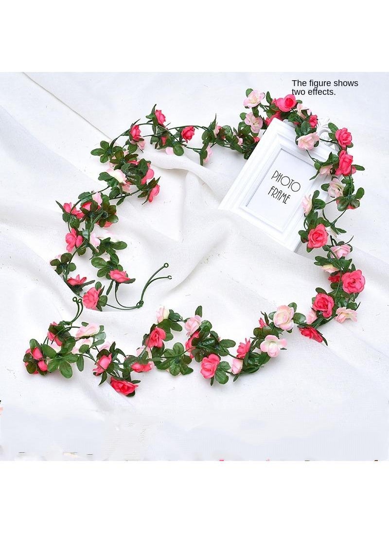 4-Pieces double head rose vine garland artificial flower plant multicolour Pink