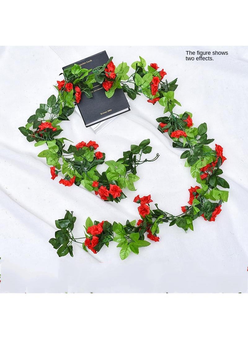 2-Pieces Artificial flower leaves vine rose rattan wall decoration plant Red