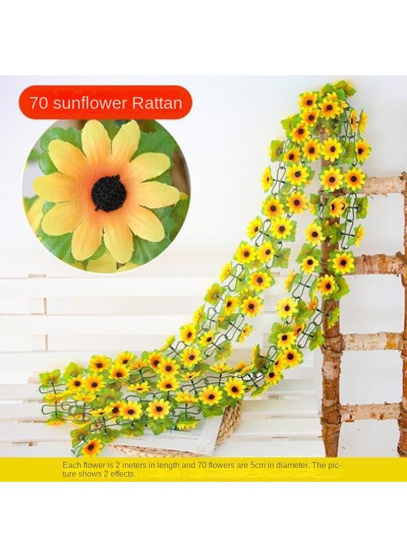 2-Pieces Artificial flower sunflower rattan vine wall decoration plant yelllow