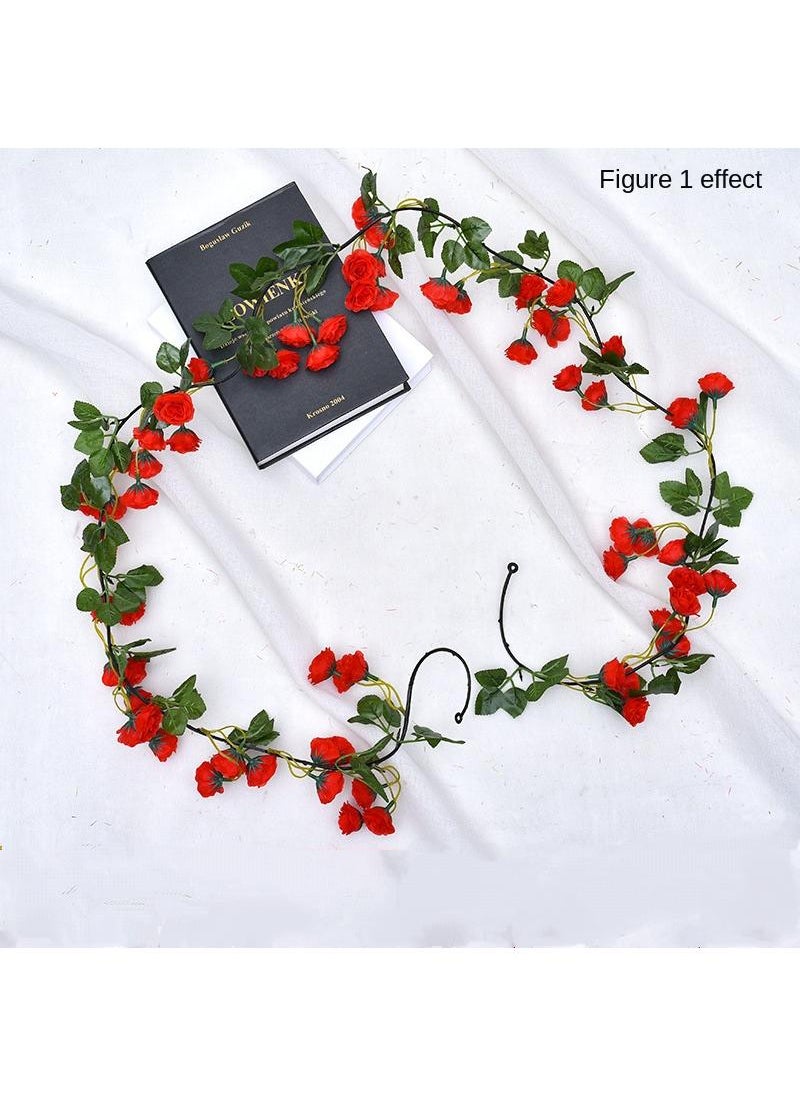 2-Pieces Artificial flower leaves vine rose rattan wall decoration plant Red