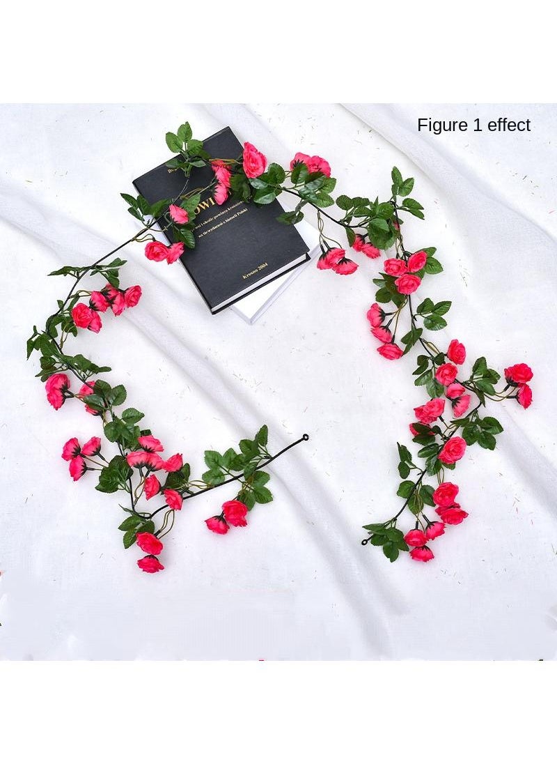 2-Pieces Artificial flower leaves vine rose rattan wall decoration plant Red