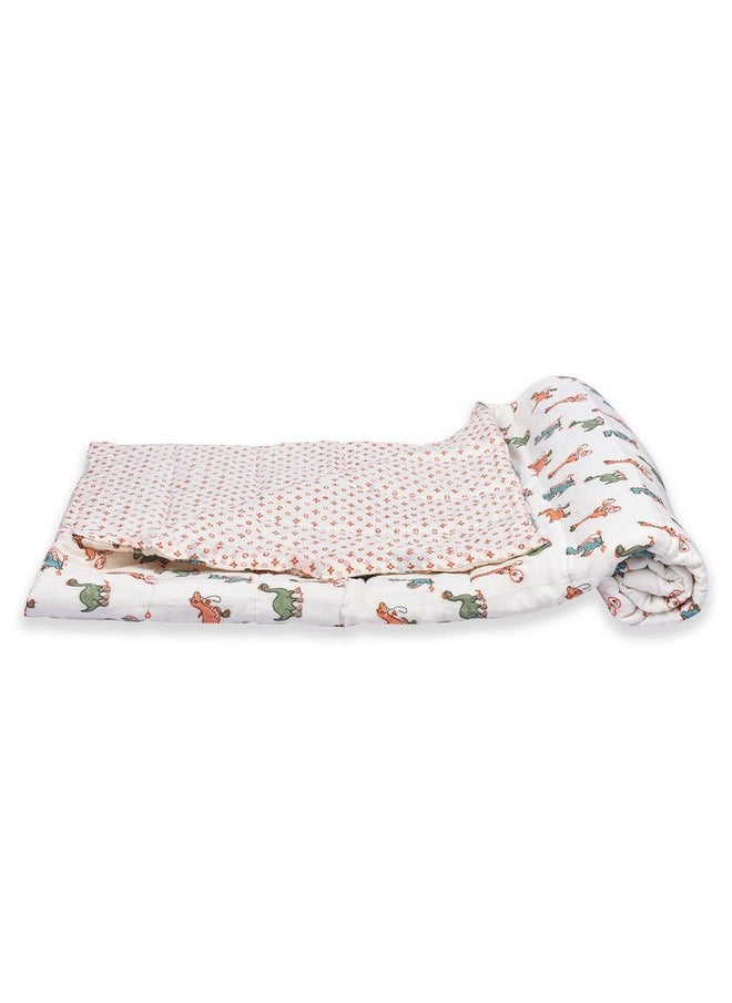 Organic Cotton All Season Baby Quilt | Light Weight | Soft | Perfect For Light Winters | 100X120 Cm | 0-3 Year | Dinosure | Reversible