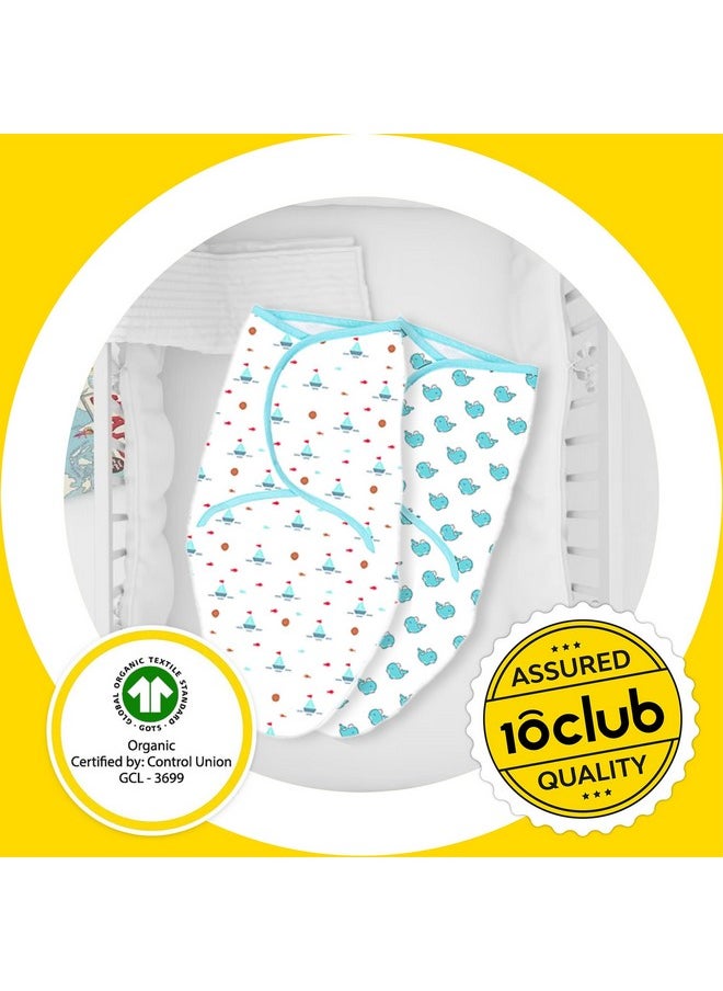 By 10Club 100% Organic Fibre Swaddle -Set Of 2 | Swaddles For New Born Baby 0-6 Months | Baby Wrappers 0-12 Months (Whale & Ship, Multicolor)