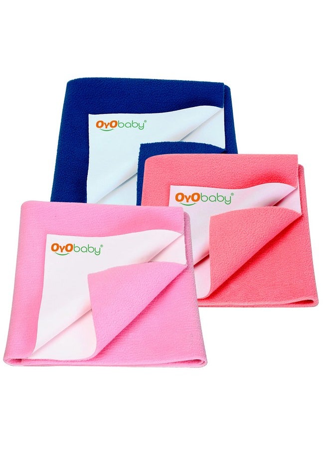 Cotton Waterproof Sheet, Extra Absorbent Fastest Dry Sheet For Baby, Anti-Piling Fleece Baby Bed Protector, Medium Size 70X100Cm, Pack Of 3, Pink, Salmon Rose & Royal Blue