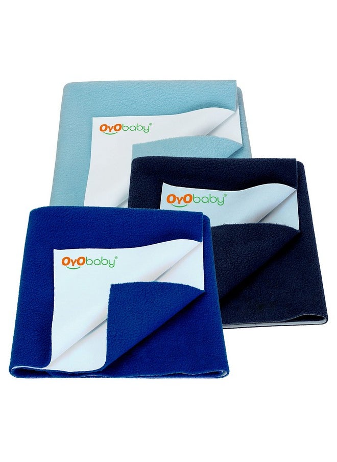 Anti-Piling Fleece Extra Absorbent Instant Dry Sheet For Baby, Baby Bed Protector, Waterproof Sheet, Small Size 50X70Cm, Pack Of 3, Royal Blue, Sea Blue & Dark Sea Blue, Cotton