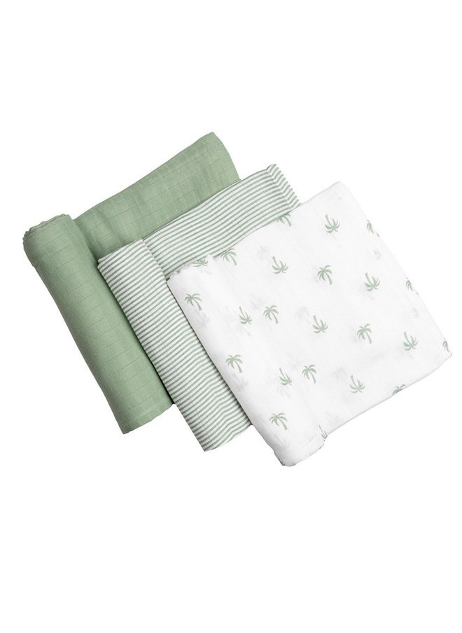 100% Organic Cotton Muslin Swaddle Wrap/New Born/Multiuse Lightweight/Multi Pack Gift Set/Soft Breathable Combo Pack/Pack Of 3/40 X 40 In - Palm