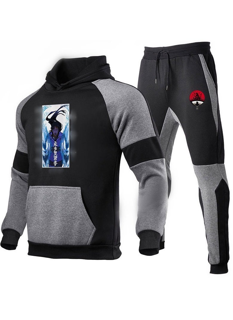 Naruto Color Blocked Hoodie, Leg Binding Pants, Hooded Set