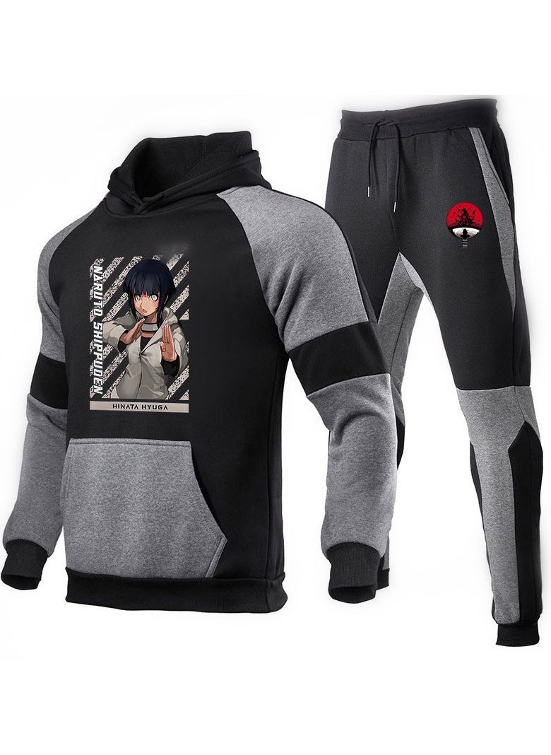 Naruto Color Blocked Hoodie, Leg Binding Pants, Hooded Set