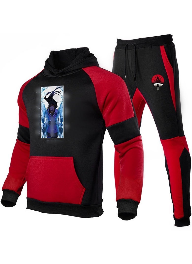 Naruto Color Blocked Hoodie, Leg Binding Pants, Hooded Set