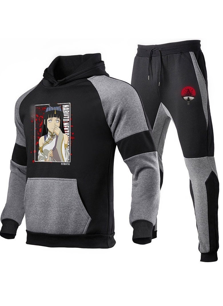 Naruto Color Blocked Hoodie, Leg Binding Pants, Hooded Set