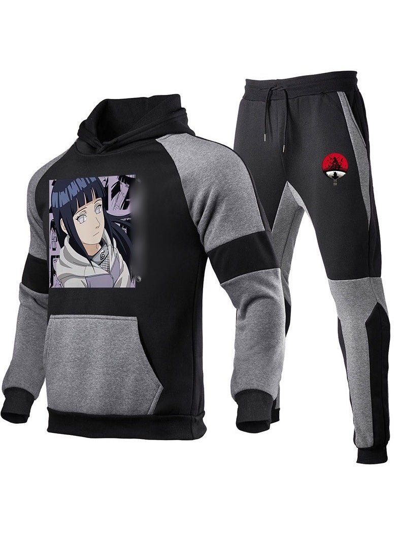 Naruto Color Blocked Hoodie, Leg Binding Pants, Hooded Set