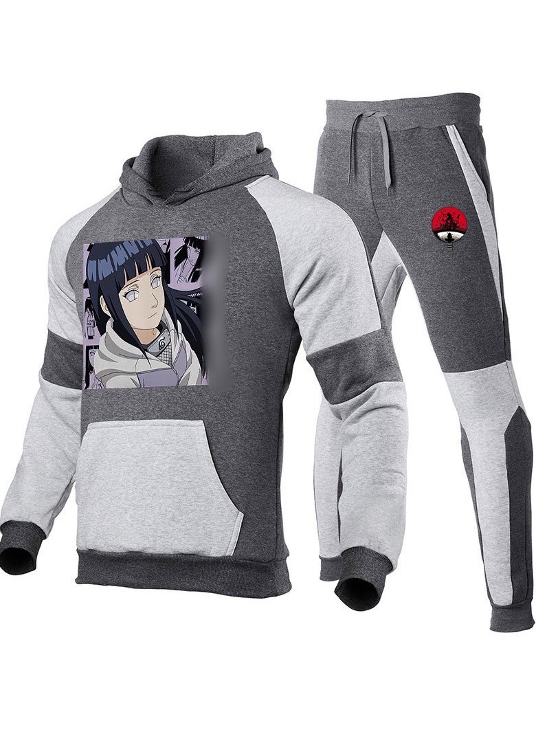 Naruto Color Blocked Hoodie, Leg Binding Pants, Hooded Set
