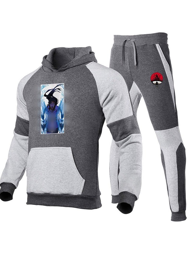 Naruto Color Blocked Hoodie, Leg Binding Pants, Hooded Set