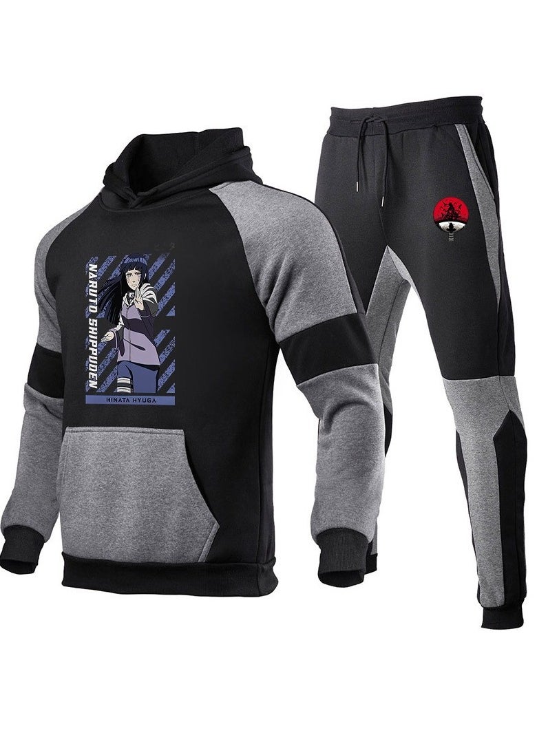 Naruto Color Blocked Hoodie, Leg Binding Pants, Hooded Set