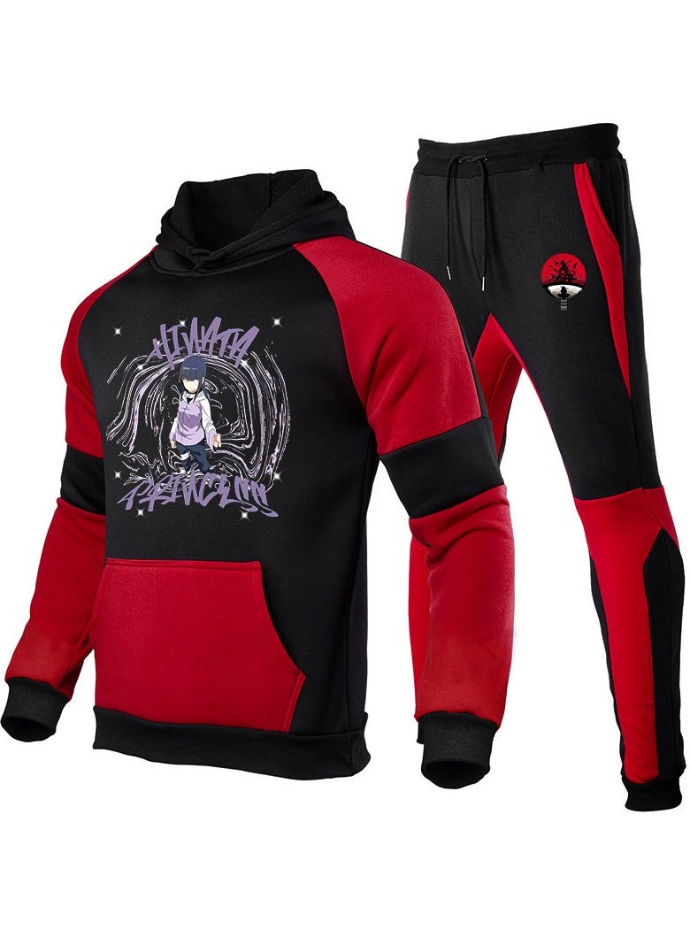 Naruto Color Blocked Hoodie, Leg Binding Pants, Hooded Set
