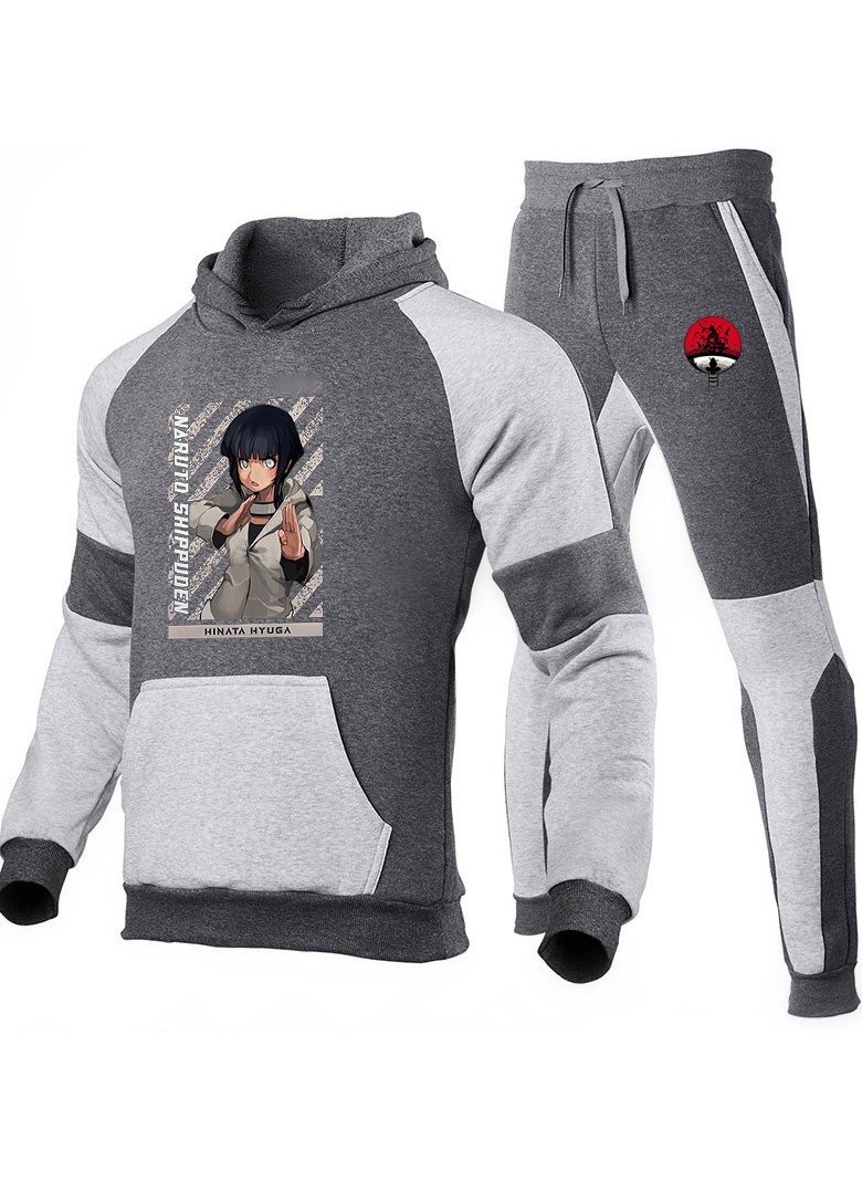 Naruto Color Blocked Hoodie, Leg Binding Pants, Hooded Set