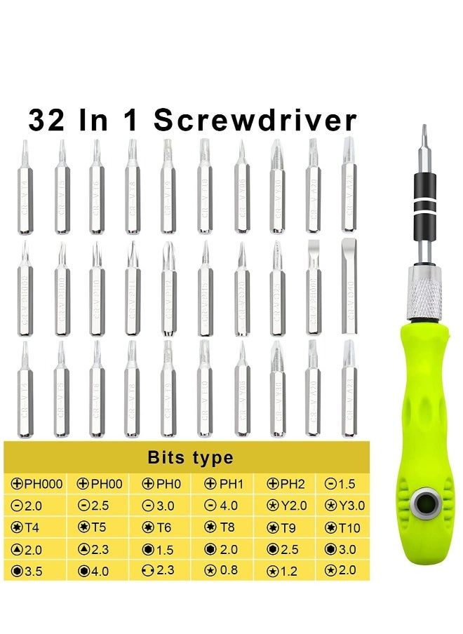 32 in 1 Small Screwdriver Set, Mini Magnetic Contains 30 Bits Precision Repair Tool Kit, Universal Torx Sets for Eyeglass, Watch, Phones, Laptop, Computers, Toys