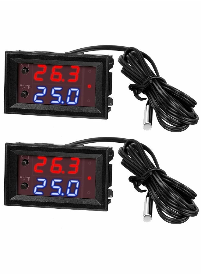 12V Electronic Temperature Controller Programmable 50 to 110 Degree Celsius Heating Cooling Thermostat Control Switch Module NTC Waterproof Sensor Probe Dual Color LED Display Monitor (2 Pcs)