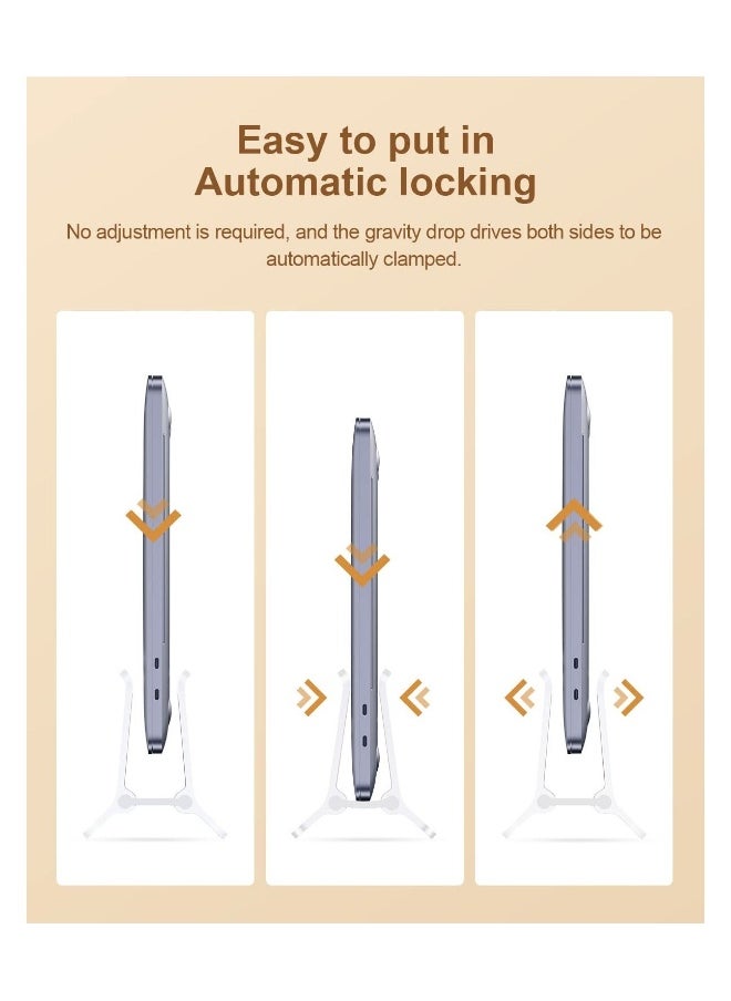 Vertical Laptop Stand, SYOSI Notebook Stand for Desk Gravity Locking Holder Dock Save Space Improves Airflow MacBook Pro, Mac Mini, Surface, HP, Dell, Chrome Book (White ABS)