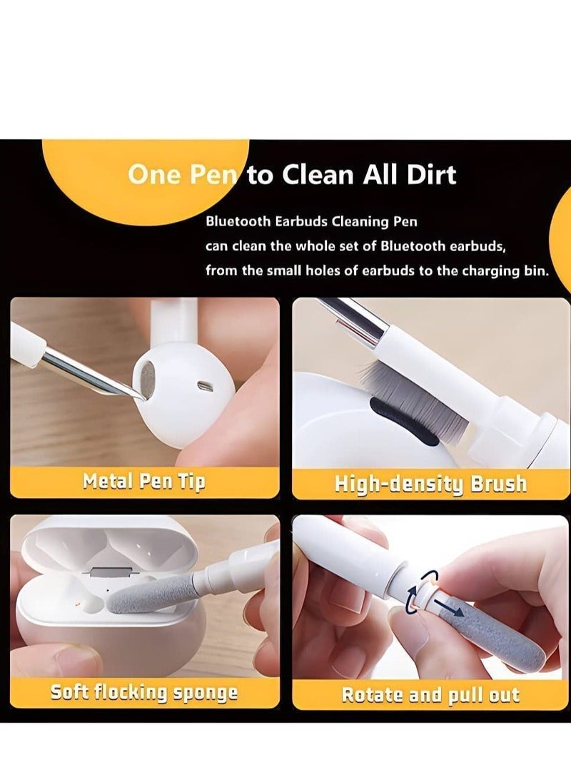 Bluetooth Earbuds Cleaning Pen,3 in 1 Earphones Cleaner 360°Earbuds Cleaning Pen Kit, Multifunctional Portable Cleaning Dust Removal Brush Pen for Phone PC Laptop Air-pods Camera Lens