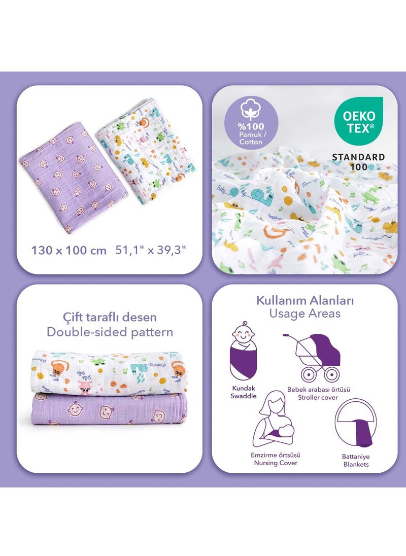 Milk&Moo Friends Baby Swaddle Blankets, Oeko-Tex Certified 100% Cotton, Ultra-Soft, Breathable, Lightweight, Set of 2