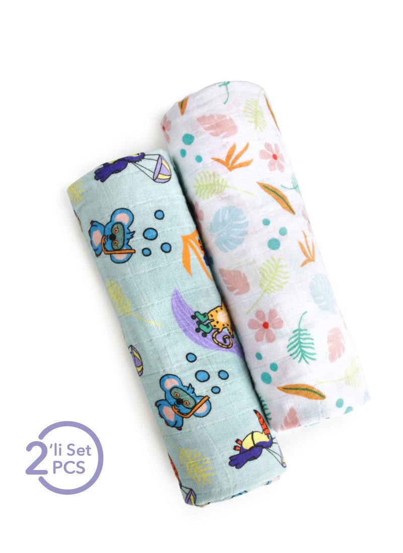 Milk&Moo Jungle Friends Baby Swaddle Blankets, Oeko-Tex Certified 100% Cotton, Ultra-Soft, Breathable, Lightweight, Set of 2