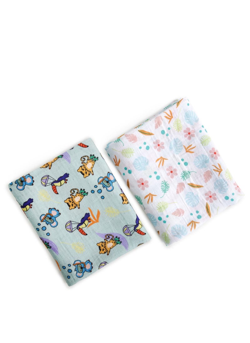 Milk&Moo Jungle Friends Baby Swaddle Blankets, Oeko-Tex Certified 100% Cotton, Ultra-Soft, Breathable, Lightweight, Set of 2