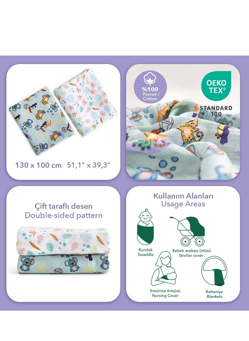 Milk&Moo Jungle Friends Baby Swaddle Blankets, Oeko-Tex Certified 100% Cotton, Ultra-Soft, Breathable, Lightweight, Set of 2