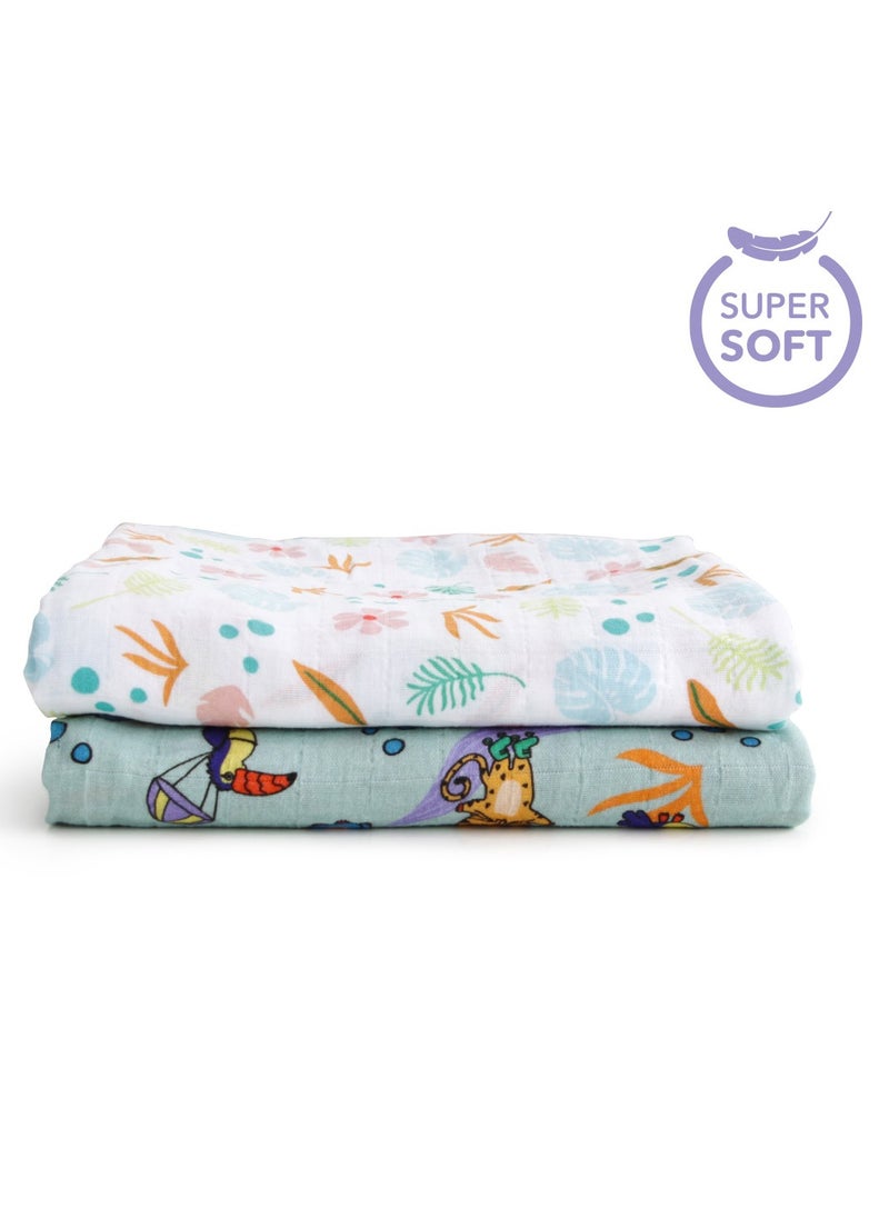 Milk&Moo Jungle Friends Baby Swaddle Blankets, Oeko-Tex Certified 100% Cotton, Ultra-Soft, Breathable, Lightweight, Set of 2