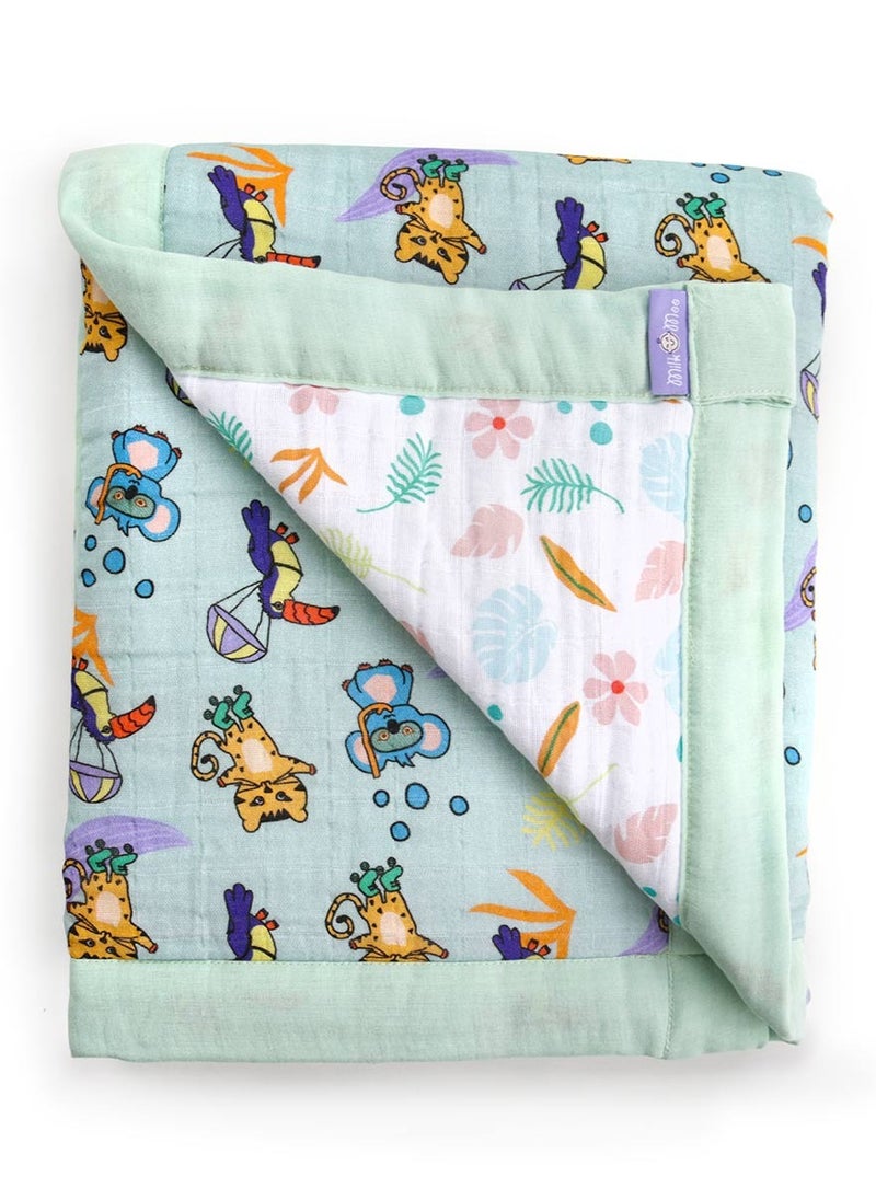 Milk&Moo Jungle Friends Baby Swaddle Blanket, Oeko-Tex Certified 100% Cotton, 4-Layer Muslin, Ultra-Soft and Lightweight for Toddlers