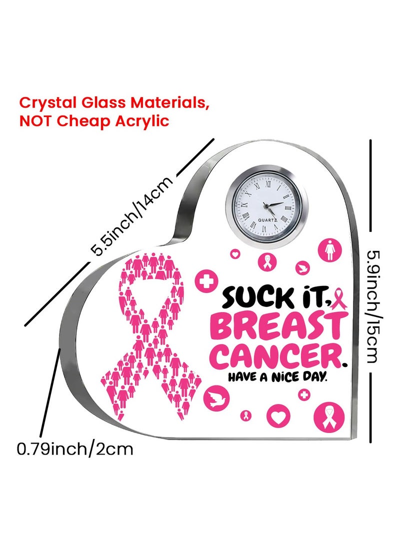 PinkCancer Awareness Heart-Shaped Crystal With Clock-Gifts For PinkCancer Awareness Gifts-Awareness Clock