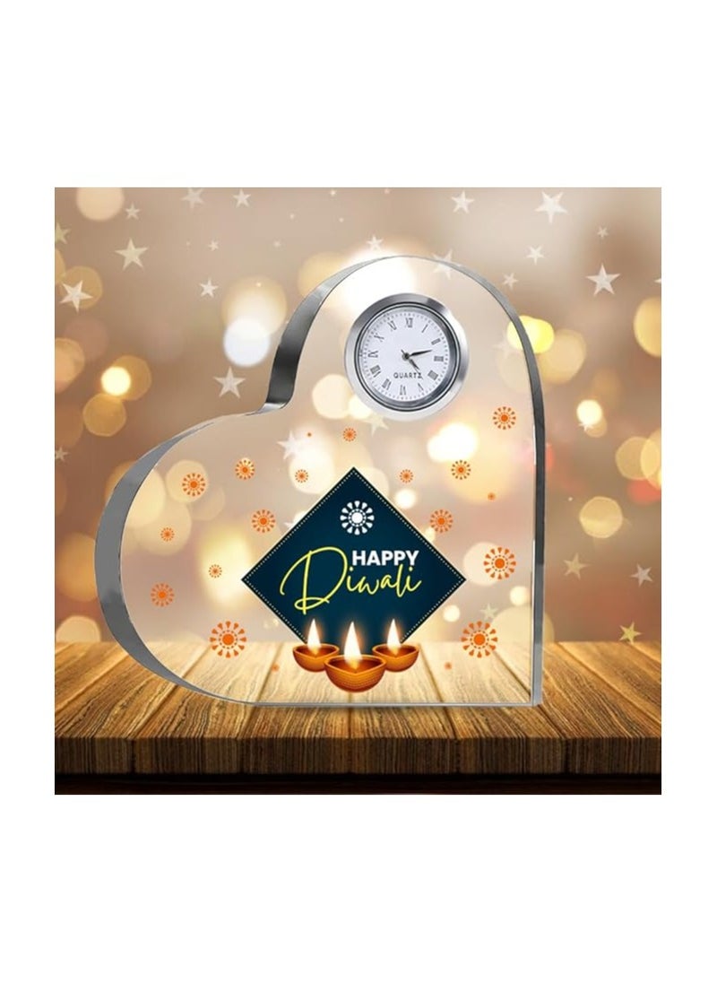 Diwali Special Heart-Shaped Crystal Clock Gift-Thoughtful Presents For Diwali Gifts For Your Friends And Family