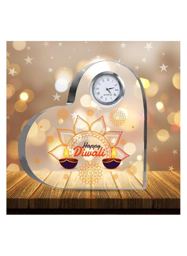 Diwali Special Heart-Shaped Crystal Clock Gift-Thoughtful Presents For Diwali Gifts For Your Friends And Family