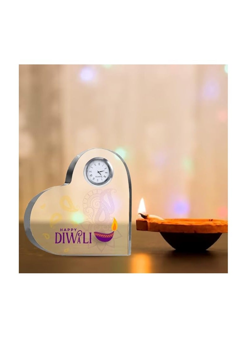 Diwali Special Heart-Shaped Crystal Clock Gift-Thoughtful Presents For Diwali Gifts For Your Friends And Family