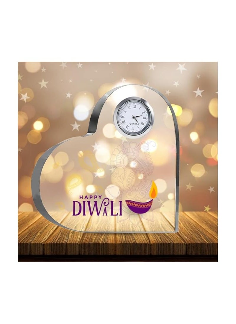 Diwali Special Heart-Shaped Crystal Clock Gift-Thoughtful Presents For Diwali Gifts For Your Friends And Family