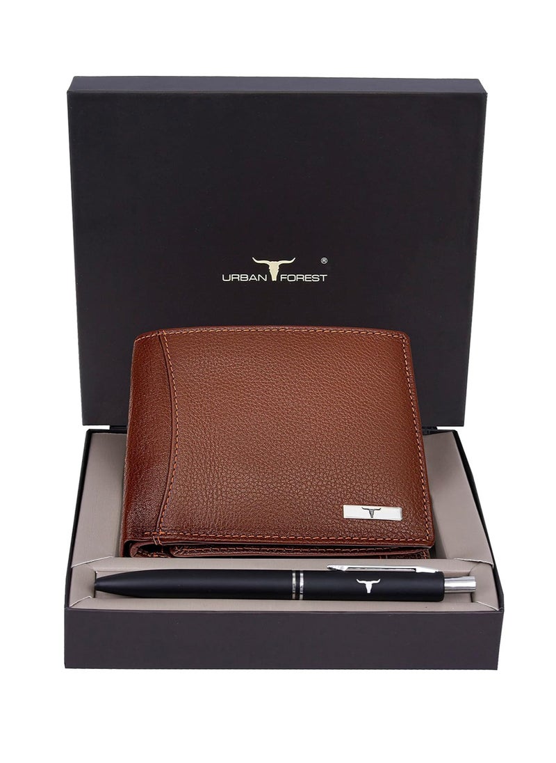 URBAN FOREST Oliver Redwood Leather Wallet & Pen Combo Gift Set for Men