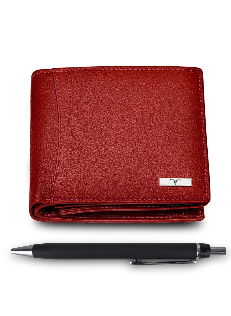 URBAN FOREST Oliver Red Leather Wallet & Pen Combo Gift Set for Men