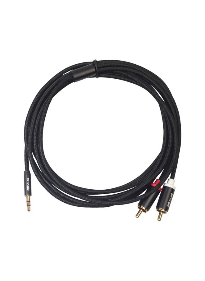 REXLIS 3635 3.5mm Male to Dual RCA Gold-plated Plug Black Cotton Braided Audio Cable for RCA Input Interface Active Speaker, Length: 3m