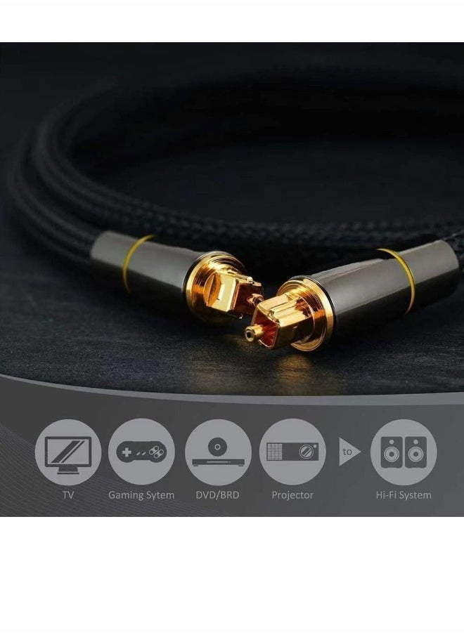 Digital Optical Audio Cable, 24K Gold-Plated Nylon Braided Fiber Male to 200 cm Cable for Sound Bar, TV, Playstation, 1 Pcs