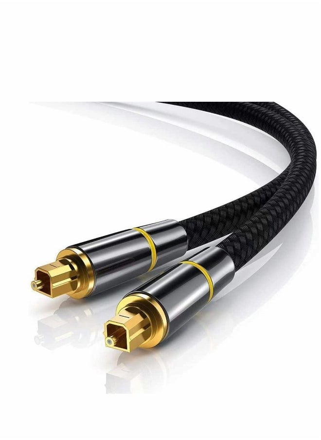 Digital Optical Audio Cable, 24K Gold-Plated Nylon Braided Fiber Male to 200 cm Cable for Sound Bar, TV, Playstation, 1 Pcs