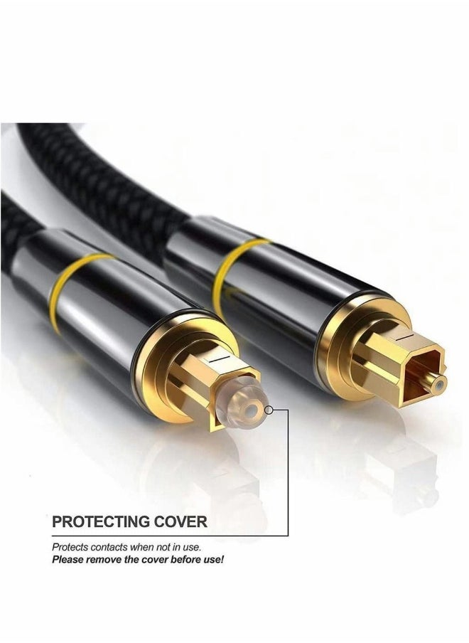 Digital Optical Audio Cable, 24K Gold-Plated Nylon Braided Fiber Male to 200 cm Cable for Sound Bar, TV, Playstation, 1 Pcs