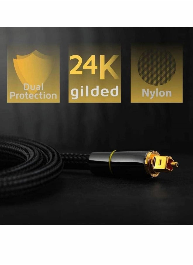 Digital Optical Audio Cable, 24K Gold-Plated Nylon Braided Fiber Male to 200 cm Cable for Sound Bar, TV, Playstation, 1 Pcs