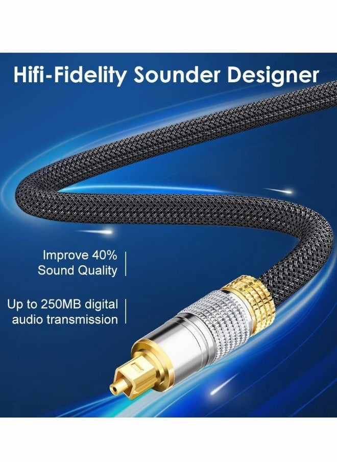 Fiber Optic Audio Cable with Nylon Braided Cord for Home Theater, Sound Bar, TV, PS4, Xbox, Playstation, etc.